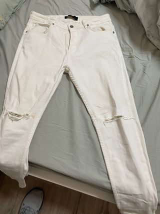 Pantalón Zara Blanco Talla 42 Roto