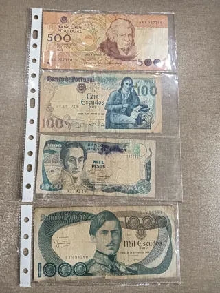 Billetes Portugal 100, 500, 1000 Escudos