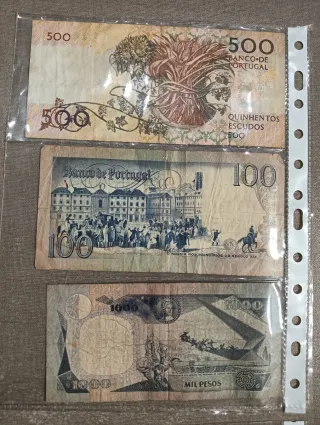Billetes Portugal 100, 500, 1000 Escudos