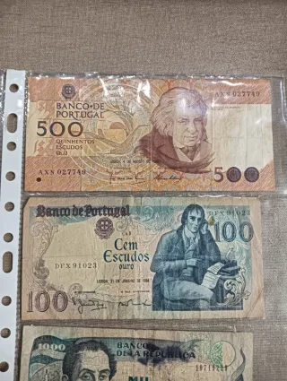 Billetes Portugal 100, 500, 1000 Escudos