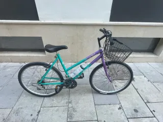 Bicicleta Niña Morada y Verde con Cesta