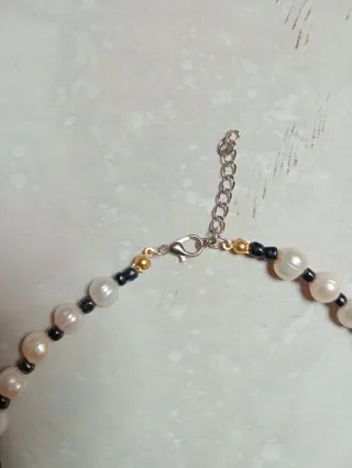 Collar Perlas Negras y blancas, yin-yang