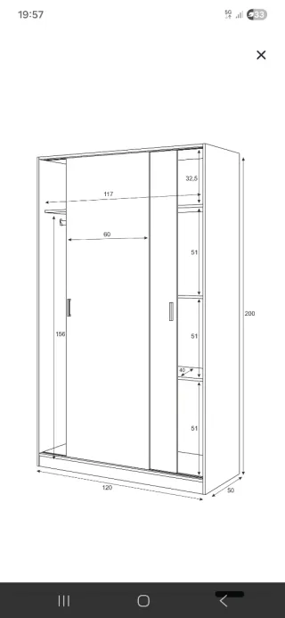 Armario 120x50x200cm