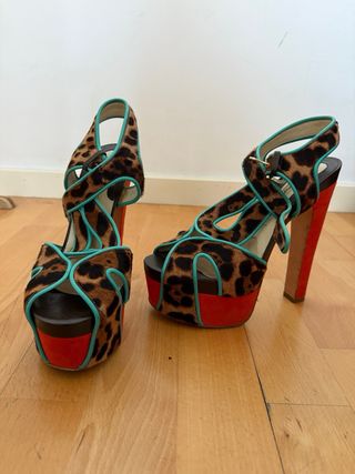 Brian Atwood sandalias leopardo turquesa