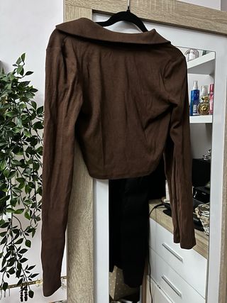 Jersey Zara marrón manga larga cuello polo S