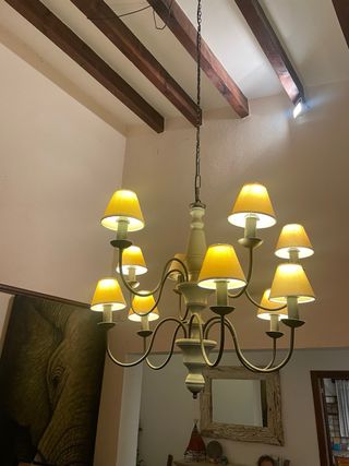 Lámpara de techo 10 bombillas beige y oro