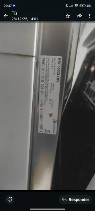 Lavavajillas Electrolux ESF5533LOW piezas
