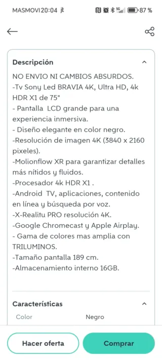 Smart TV Sony Bravia 75 LED Google TV