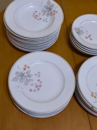 Vajilla de porcelana con borde dorado