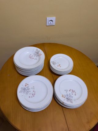 Vajilla de porcelana con borde dorado