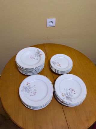 Vajilla de porcelana con borde dorado