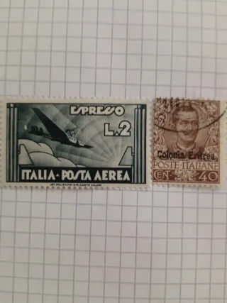 2 Francobolli: Posta Aerea e Colonia Eritrea