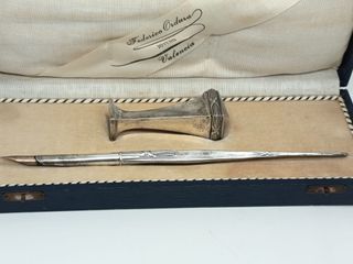 Antigua pluma y sello de plata 800 argent zilver