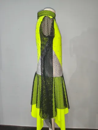 Maillot patinaje artístico neón, plata y negro