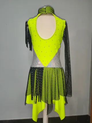Maillot patinaje artístico neón, plata y negro