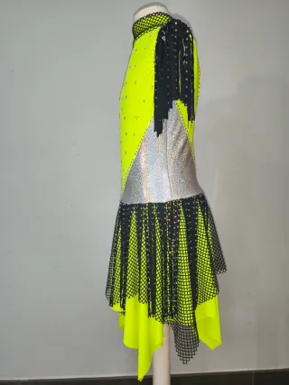 Maillot patinaje artístico neón, plata y negro