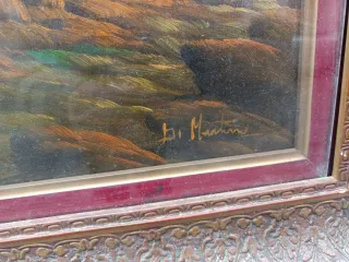 Quadro antico con castello e paesaggio