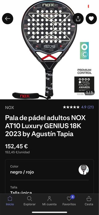 Pala de pádel NOX AT10 Luxury Genius 18k