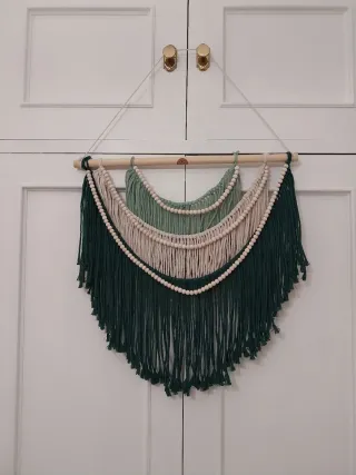 Tapiz Macramé Boho Chic Algodón y Madera.