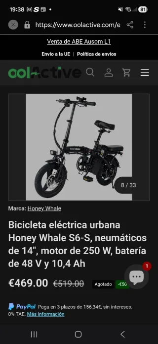 Bicicleta Eléctrica Plegable Honeywhale S6-S
