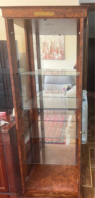 Vitrina de madera y cristal con foco superior