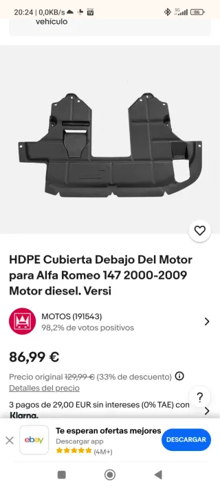 Cubierta motor Alfa Romeo 147 diesel