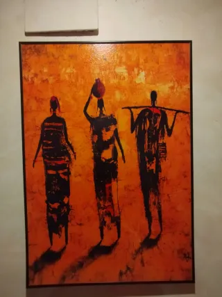 Cuadro abstracto figuras tribales naranja