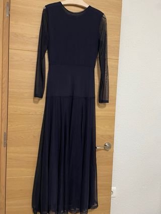 Vestido azul marino largo de tul