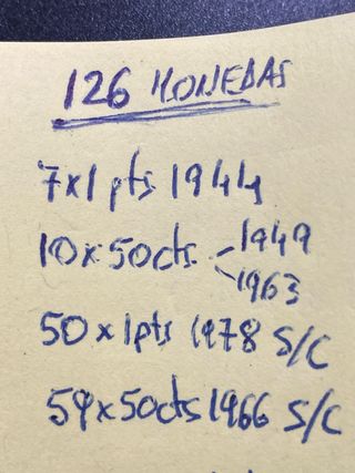 126 Monedas: 50 cts (1949-1966) y 1 pta (1944-1978