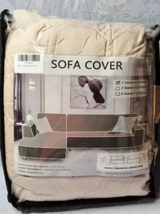 Funda sofá 2 plazas + chaise longue beige