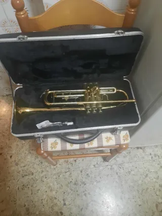 Trompeta dorada con estuche