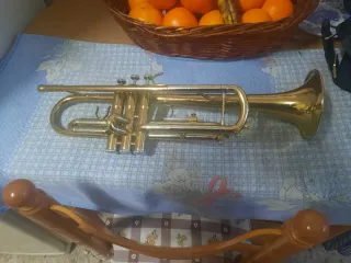 Trompeta dorada con estuche