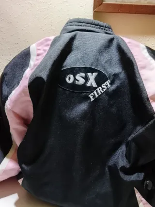 Chaqueta Moto Chica Negra y Rosa