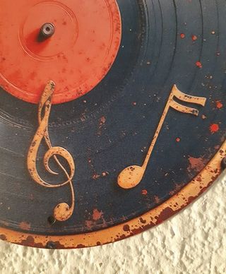 Póster Metal Vintage Vinilo y Notas Musicales