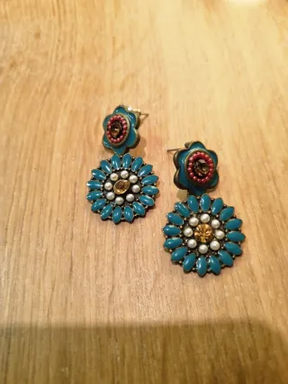 Pendiente de calidad estilo étnico verde/azul