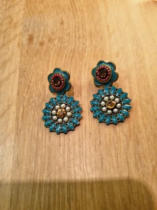 Pendiente de calidad estilo étnico verde/azul