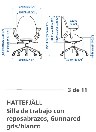 Silla de trabajo HATTEFJÄLL gris y blanca