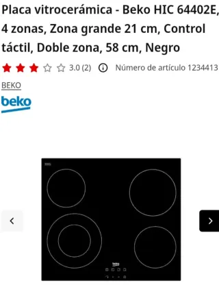 Vitrocerámica tactil Beko nueva sin uso