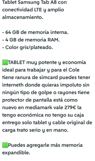 Samsung Tab A8 64GB 4GB RAM Gris/Negro