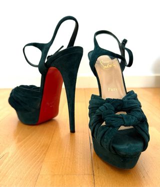 Christian Louboutin Zapatos Tacón Azul Petróleo