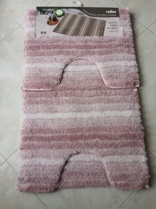 Tris Tappeti Bagno Roller Rosa Bianco