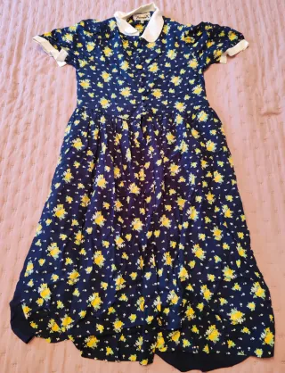 Abito Vintage Floreale Blu e Giallo Taglia L