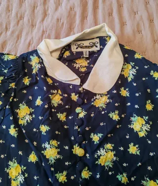 Abito Vintage Floreale Blu e Giallo Taglia L