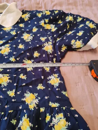 Abito Vintage Floreale Blu e Giallo Taglia L