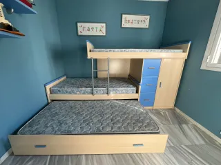 Litera cama nido, cajonera y armario incorporado