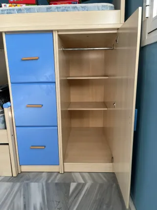 Litera cama nido, cajonera y armario incorporado