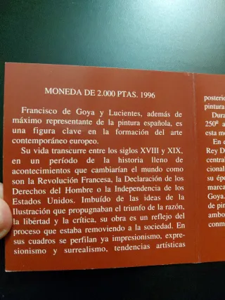 Moneda de plata 2000 Pesetas Goya 1996