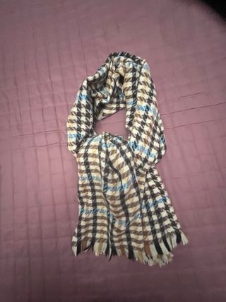 Pashmina Lana Cuadros Marrón y Azul
