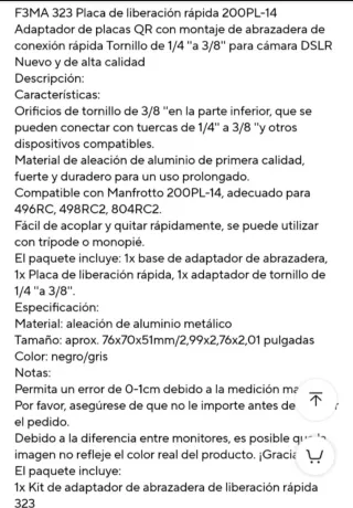 Adaptador/zapata trípode F3MA323