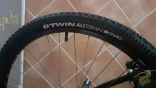 Bicicleta de montaña con casco y rodillo